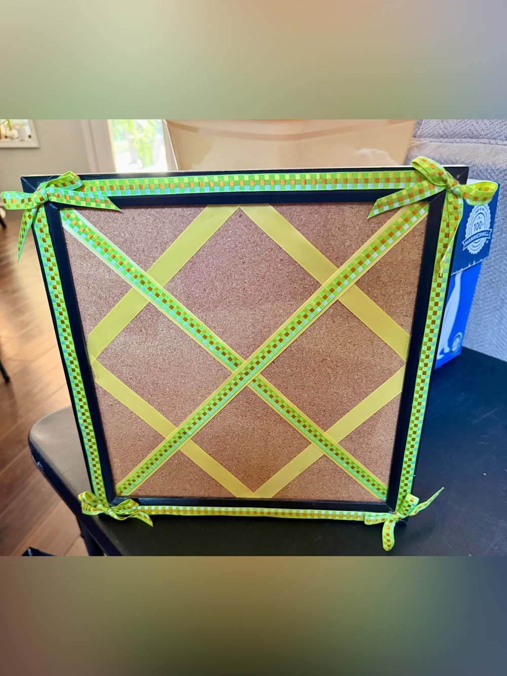 Cork Memo Board with Lime Green Ribbon Accent - Unbranded